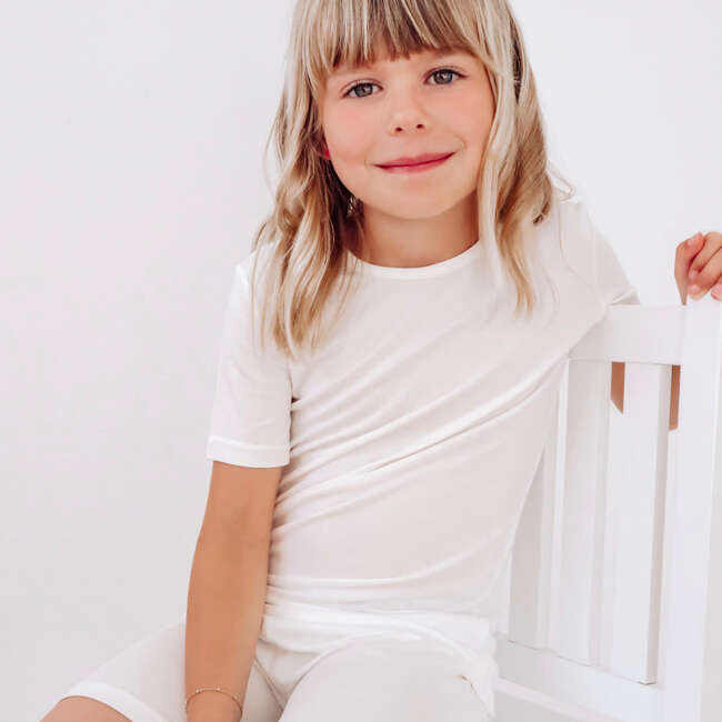 Milk White Bamboo Kids Pajama Short Set, White - Pajamas - 4