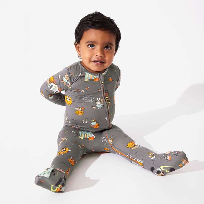 Trick or Treaters Bamboo Convertible Footie, Grey - Footie Pajamas - 6