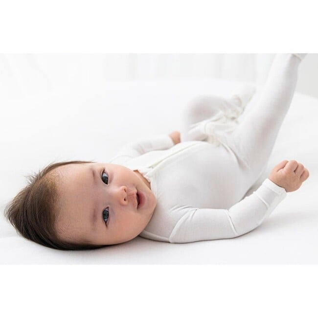 Milk White Bamboo Convertible Footie, White - Footie Pajamas - 4