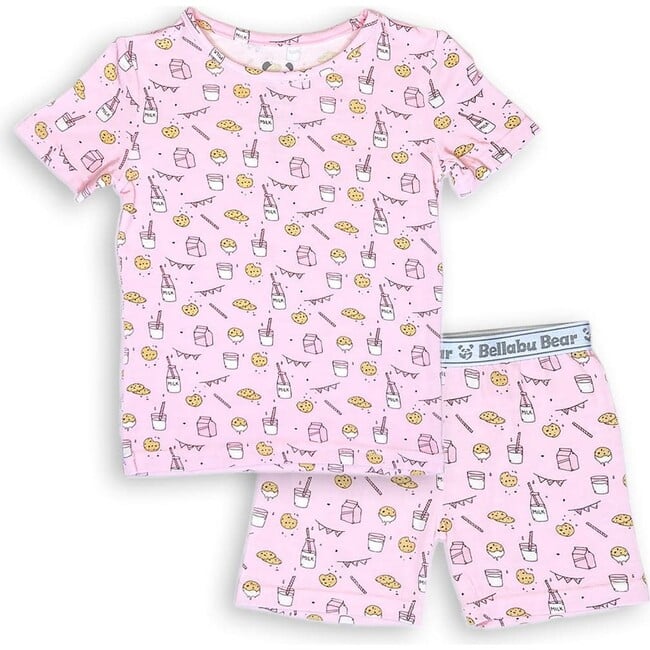 Milk & Cookies Pink Bamboo Kids Pajama Short Set, Pink