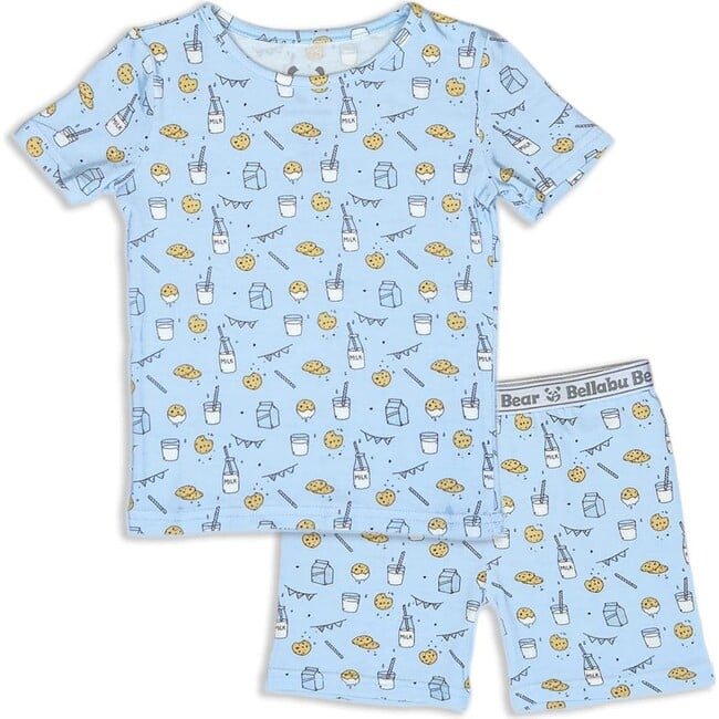 Milk & Cookies Blue Bamboo Kids Pajama Short Set, Blue