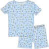 Milk & Cookies Blue Bamboo Kids Pajama Short Set, Blue - Pajamas - 1 - thumbnail