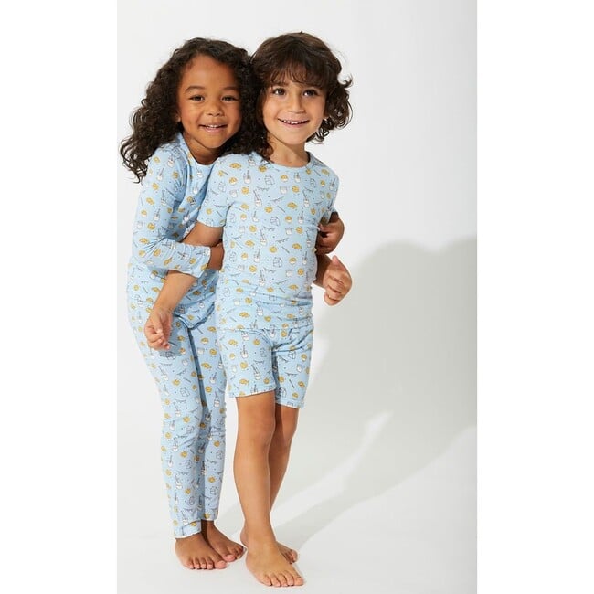 Milk & Cookies Blue Bamboo Kids Pajama Short Set, Blue - Pajamas - 2