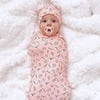 Milk & Cookies Pink Bamboo Swaddle & Beanie Set, Pink - Swaddles - 2