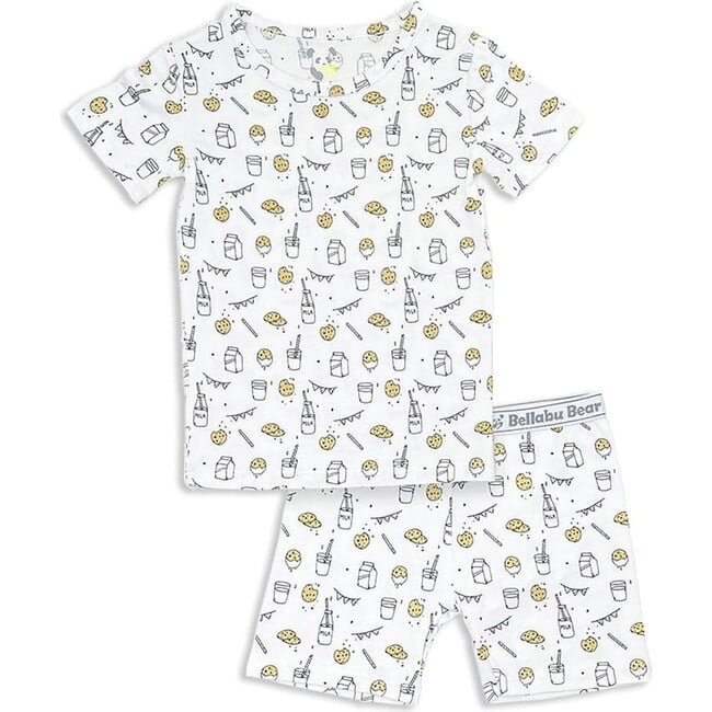 Milk & Cookies Original Bamboo Kids Pajama Short Set, White