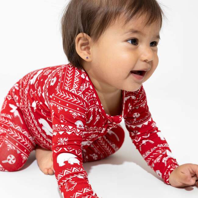 Polar Isle Red Bamboo Convertible Footie, Red - Footie Pajamas - 3