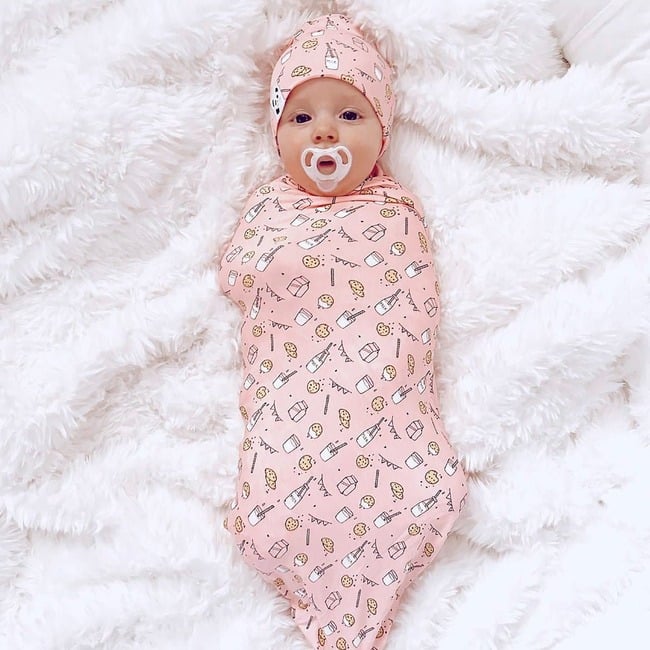 Milk & Cookies Pink Bamboo Swaddle & Beanie Set, Pink - Swaddles - 3