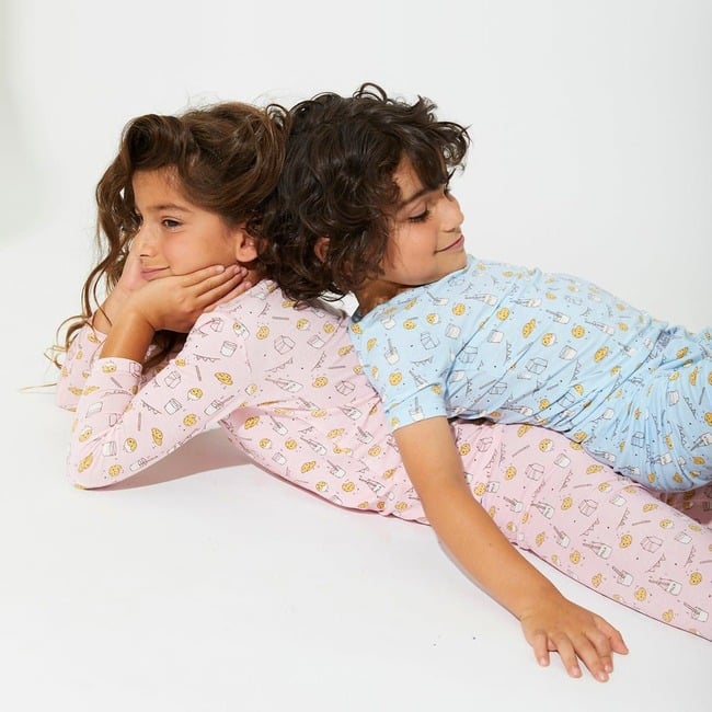 Milk & Cookies Blue Bamboo Kids Pajama Short Set, Blue - Pajamas - 5