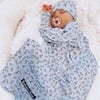 Milk & Cookies Blue Bamboo Swaddle & Beanie Set, Blue - Swaddles - 4