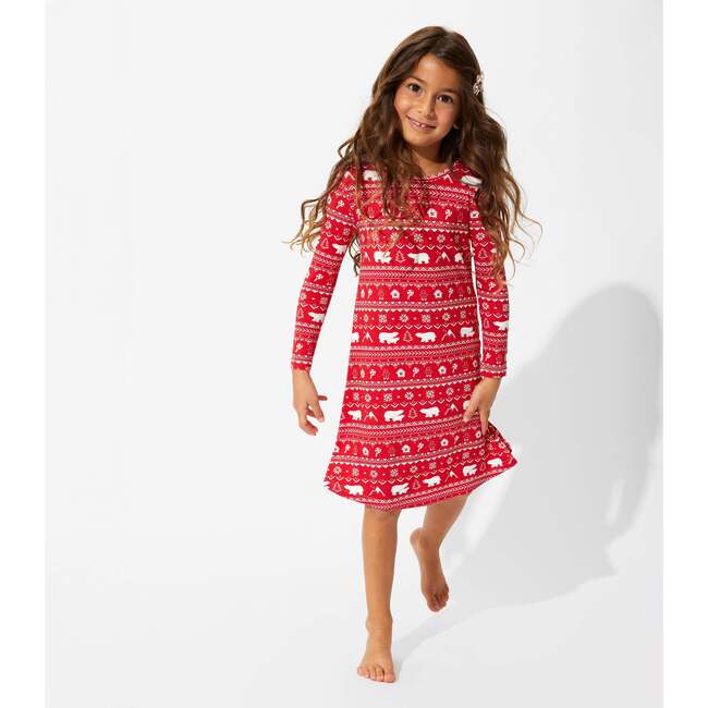 Polar Isle Red Bamboo Girls' Long Sleeve Dress, Grey - Dresses - 5