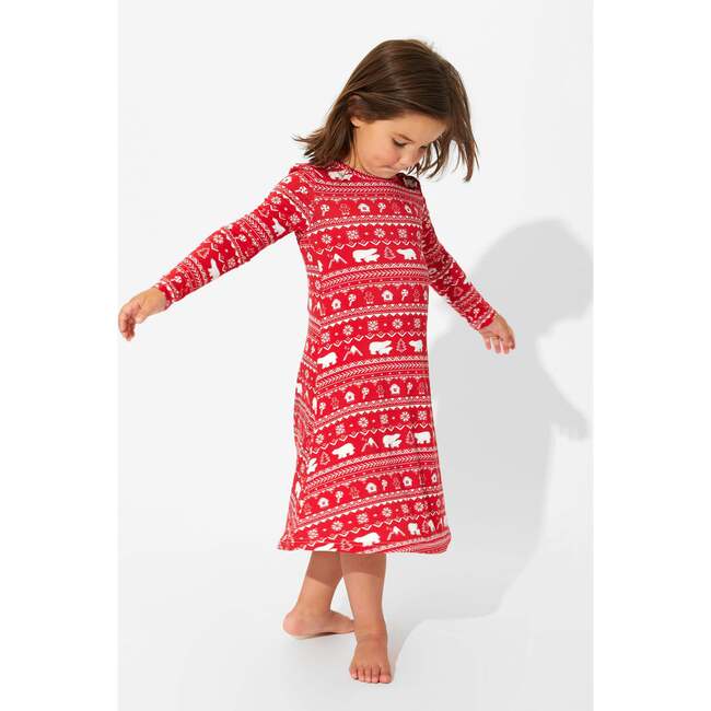 Polar Isle Red Bamboo Girls' Long Sleeve Dress, Grey - Dresses - 6