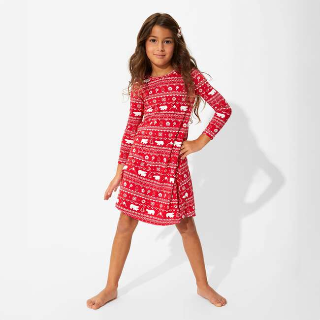 Polar Isle Red Bamboo Girls' Long Sleeve Dress, Grey - Dresses - 7