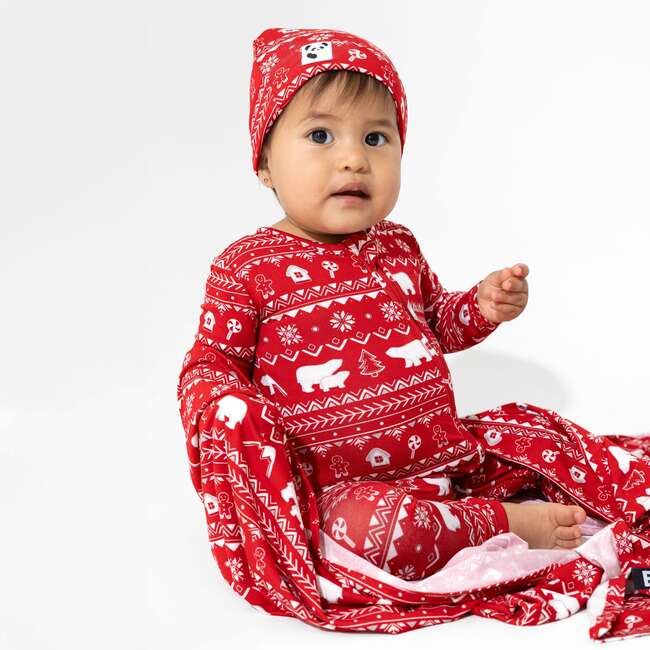 Polar Isle Red Bamboo Convertible Footie, Red - Footie Pajamas - 5