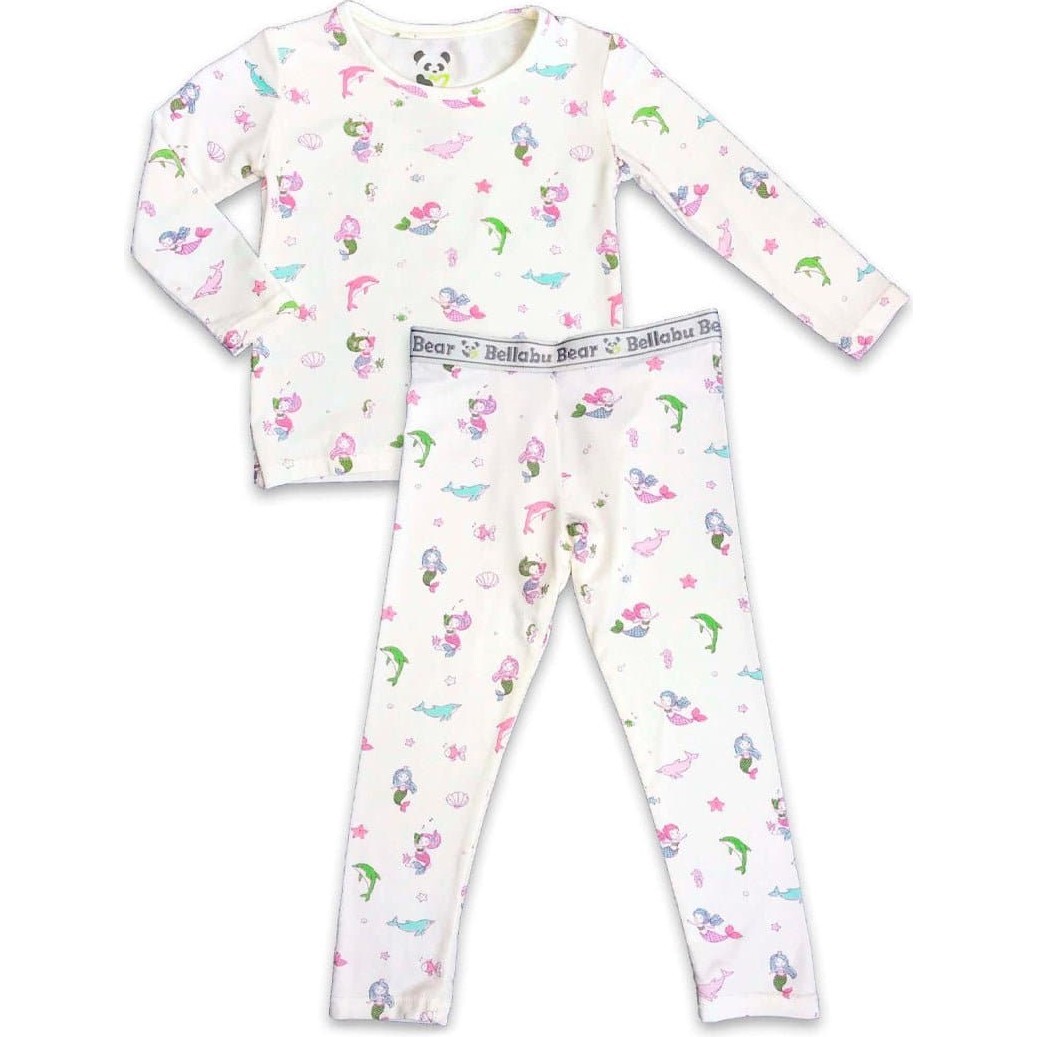 Mermaid Bamboo Kids Pajamas, White - Pajamas - 1