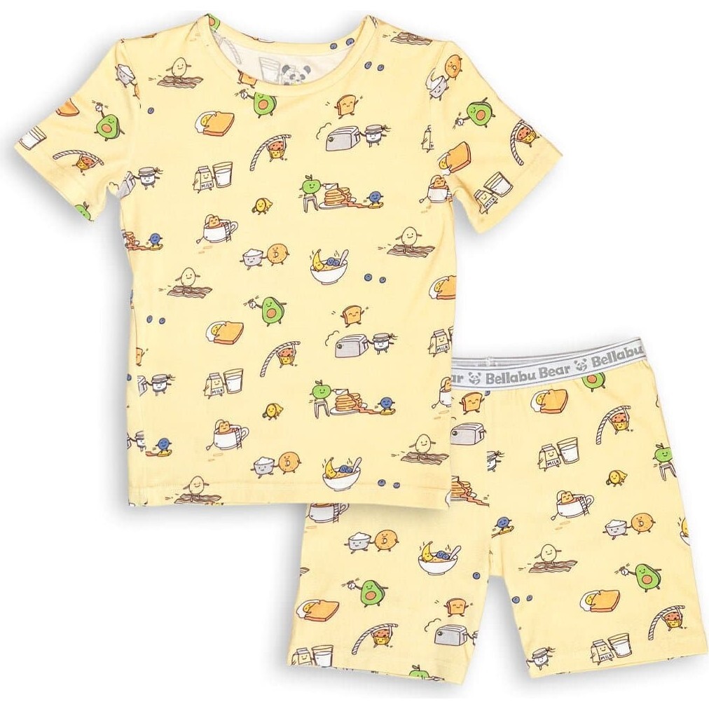Love You Brunches Bamboo Kids Pajama Short Set, Yellow - Pajamas - 1