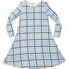 Holiday Plaid Blue Bamboo Girls' Long Sleeve Dress, Blue - Dresses - 1 - thumbnail