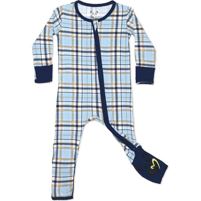 Holiday Plaid Blue Bamboo Convertible Footie, Blue