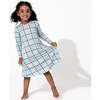 Holiday Plaid Blue Bamboo Girls' Long Sleeve Dress, Blue - Dresses - 2