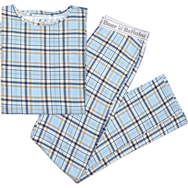 Holiday Plaid Blue Men's Pajama Set, Blue