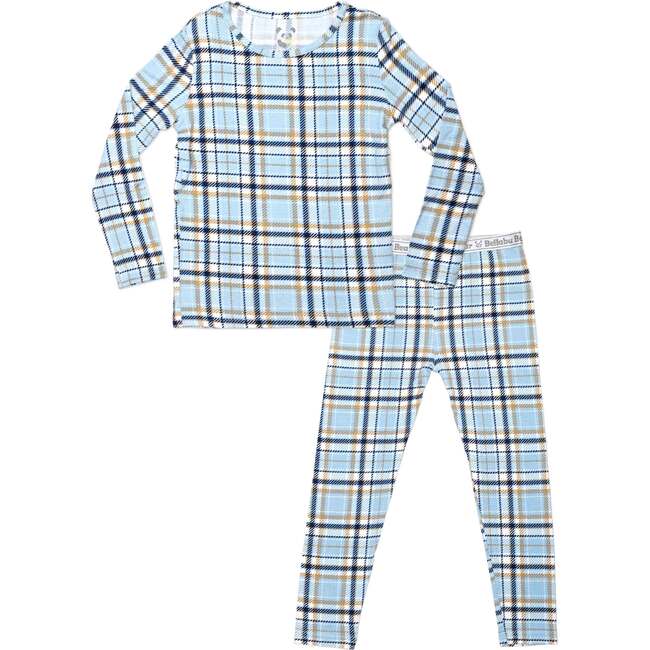 Holiday Plaid Blue Bamboo Kids Pajamas, Blue