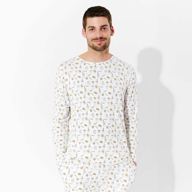 Milk & Cookies Bamboo Men's Pajama Set, White - Pajamas - 3