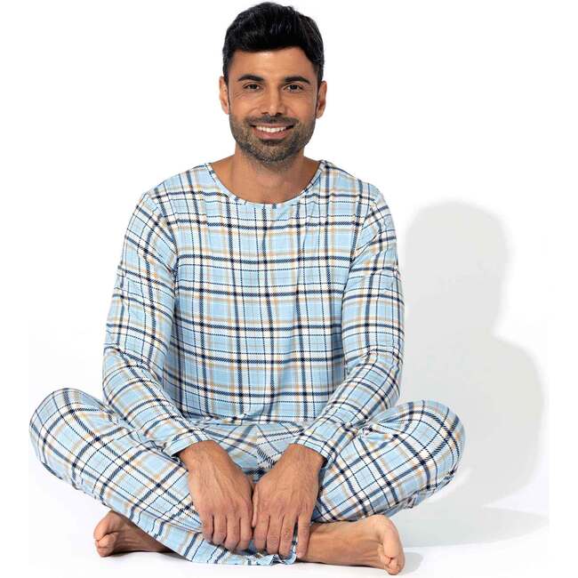 Holiday Plaid Blue Men's Pajama Set, Blue - Pajamas - 2