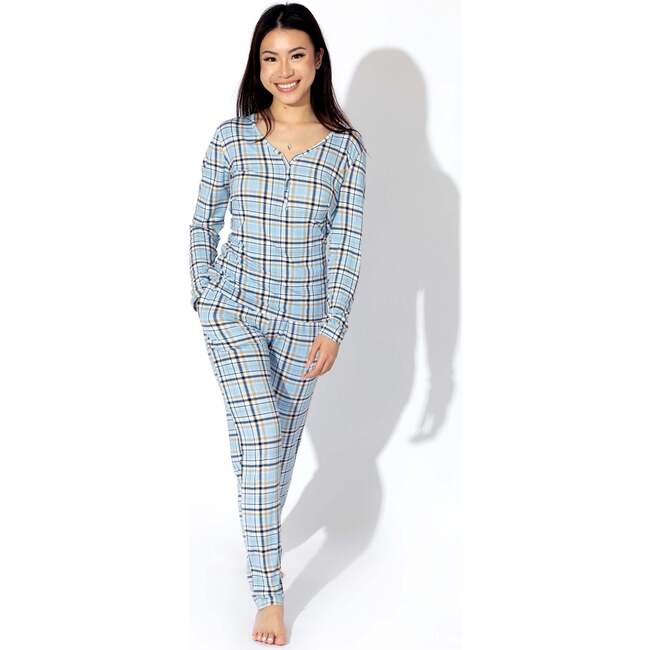 Holiday Plaid Blue Bamboo Women's Pajama Set, Blue - Pajamas - 5