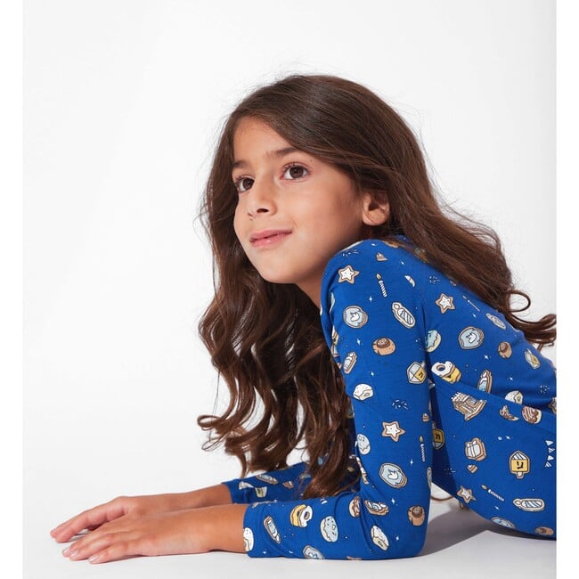 Hanukkah Cookies Bamboo Girls' Long Sleeve Dress, Blue - Dresses - 3