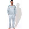 Holiday Plaid Blue Men's Pajama Set, Blue - Pajamas - 3