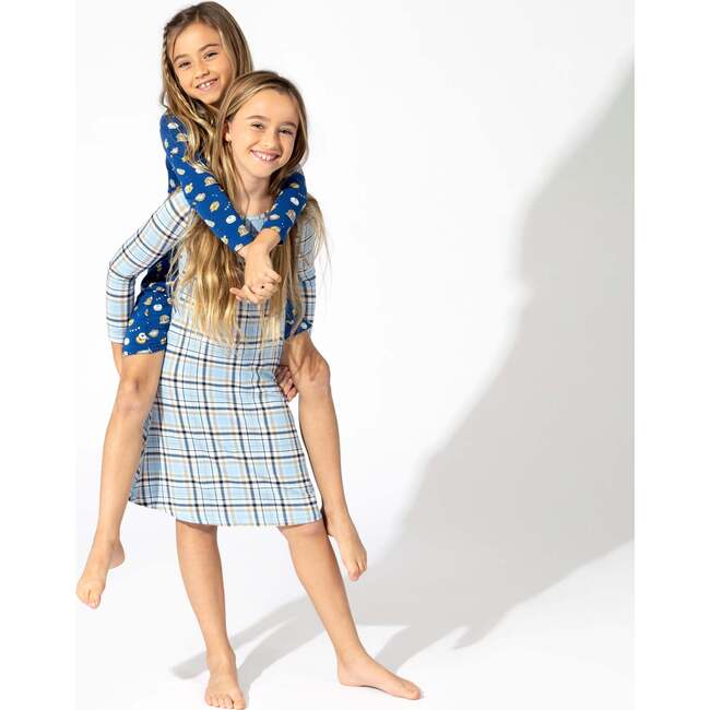 Holiday Plaid Blue Bamboo Girls' Long Sleeve Dress, Blue - Dresses - 7