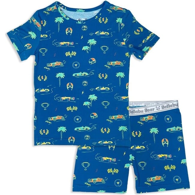 Monaco Blue Bamboo Kids Pajama Short Set, Blue