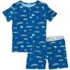 Monaco Blue Bamboo Kids Pajama Short Set, Blue - Pajamas - 1 - thumbnail