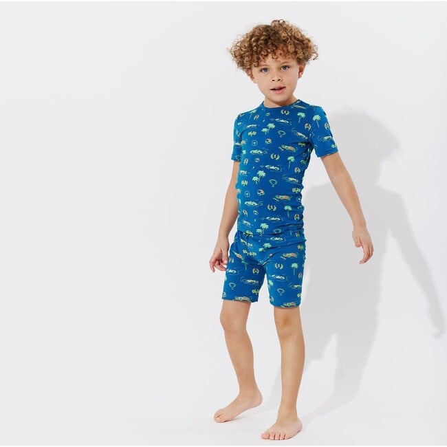 Monaco Blue Bamboo Kids Pajama Short Set, Blue - Pajamas - 2