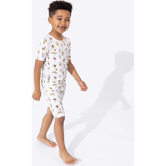 Ice Cream Bamboo Kids Pajama Short Set, White - Pajamas - 7