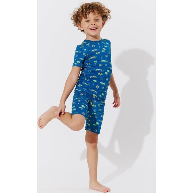 Monaco Blue Bamboo Kids Pajama Short Set, Blue - Pajamas - 3