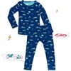 Monaco Blue Bamboo Kids Pajamas, Blue - Pajamas - 1 - thumbnail