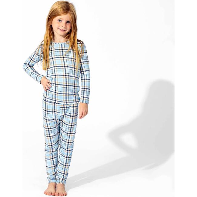 Holiday Plaid Blue Bamboo Kids Pajamas, Blue - Pajamas - 5