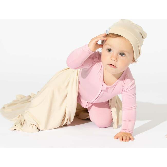 Oat Bamboo Swaddle & Beanie Set, Beige - Swaddles - 2