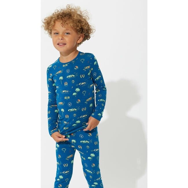 Monaco Blue Bamboo Kids Pajamas, Blue - Pajamas - 3