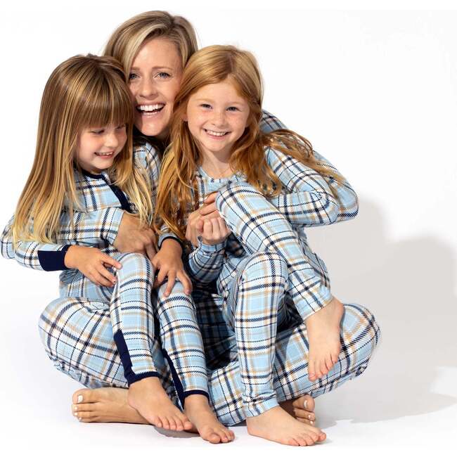 Holiday Plaid Blue Bamboo Kids Pajamas, Blue - Pajamas - 6