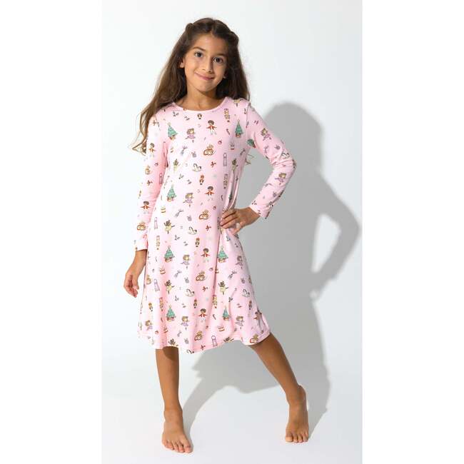 Nutcracker Pink Bamboo Girls' Long Sleeve Dress, Pink - Dresses - 3