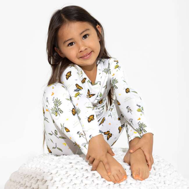 Monarch Butterfly Bamboo Kids Pajamas, Pink - Pajamas - 3