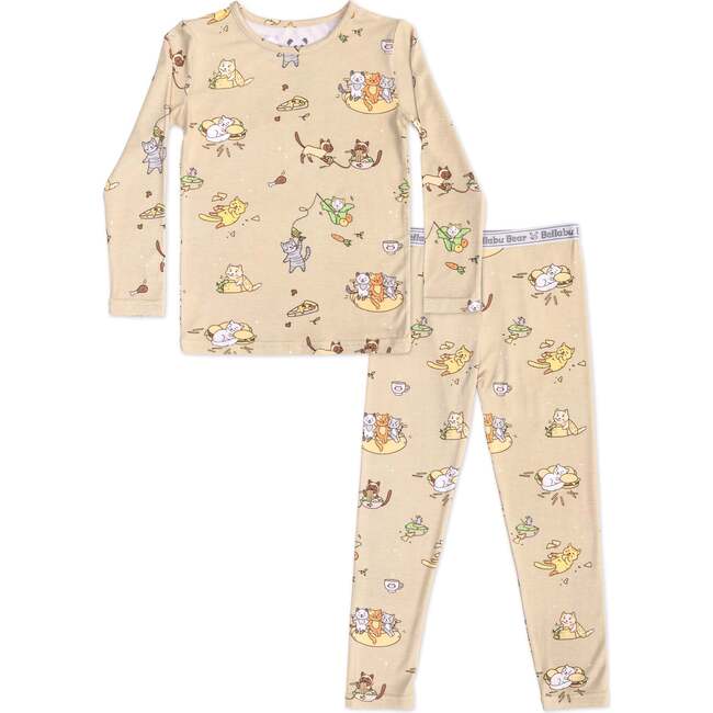 Foodie Cats Bamboo Kids Pajamas, Yellow