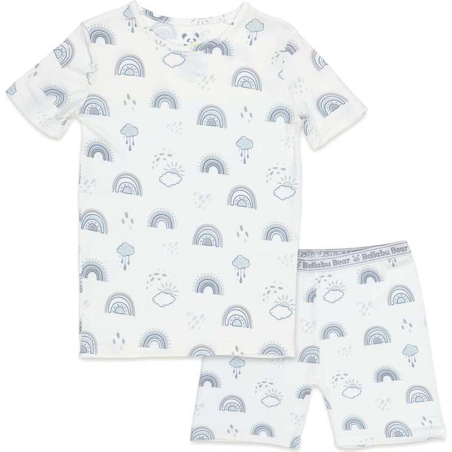 Grey Rainbows Bamboo Kids Pajama Short Set, White