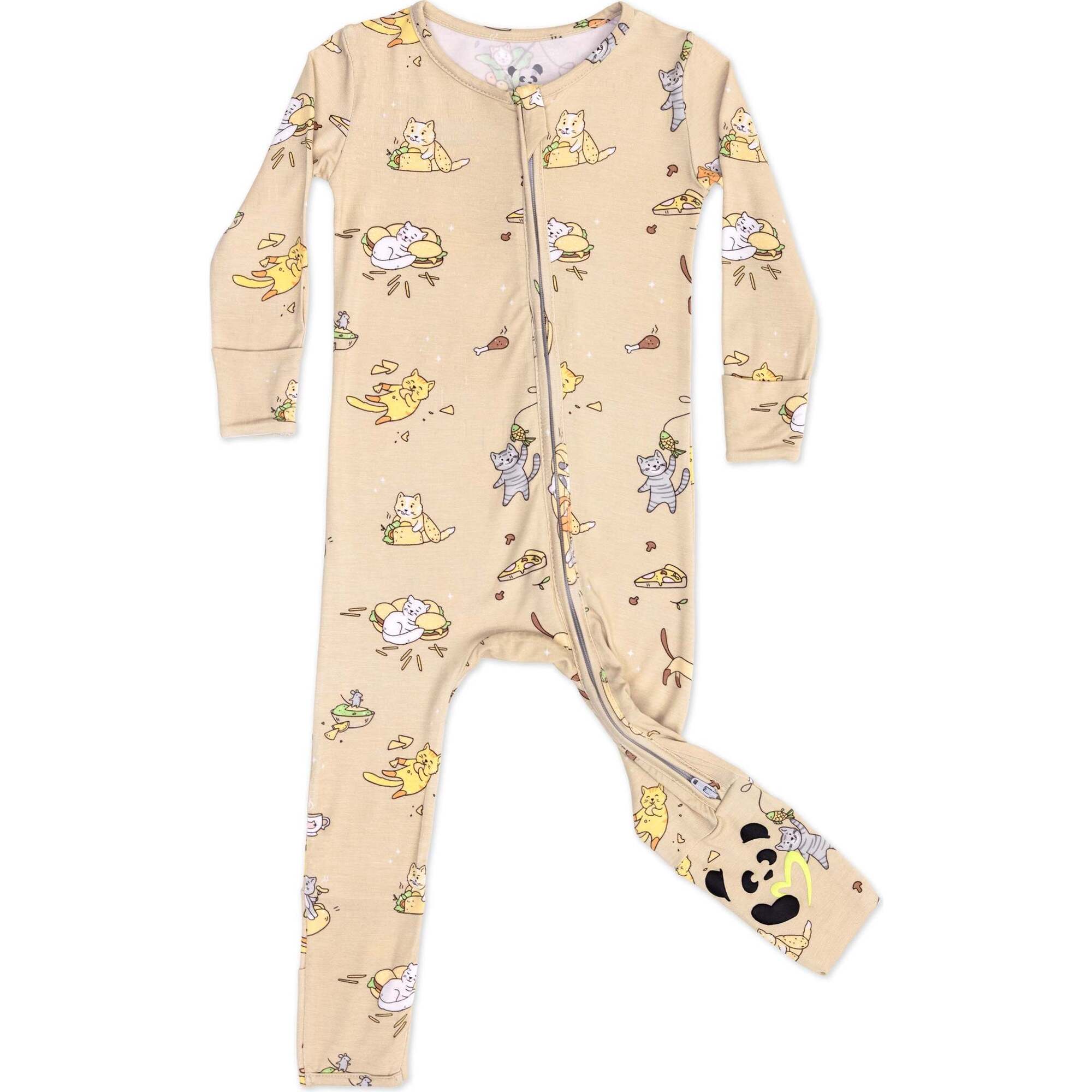 Foodie Cats Bamboo Convertible Footie, Yellow - Footie Pajamas - 1