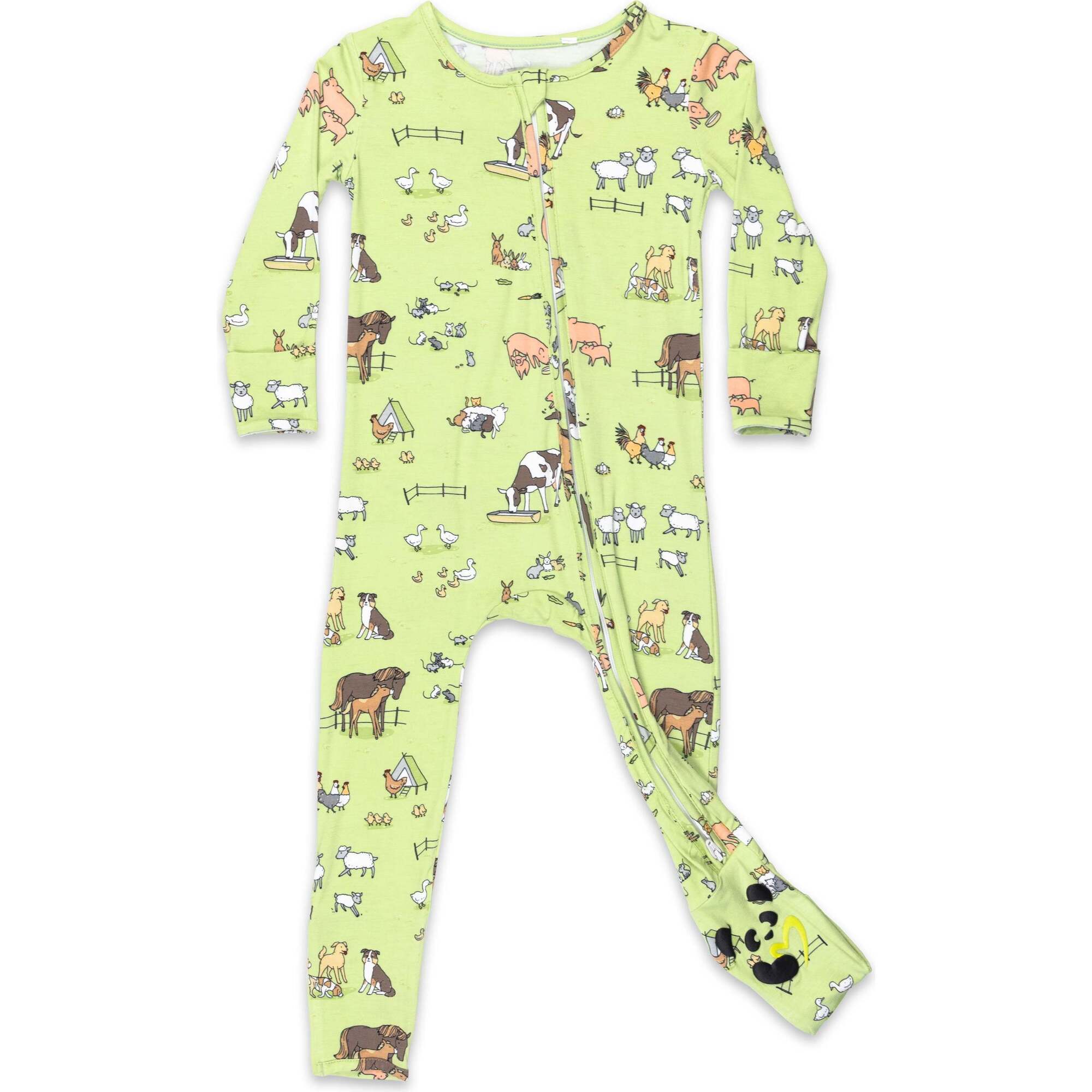 Farm Animals Bamboo Convertible Footie, Green - Footie Pajamas - 1