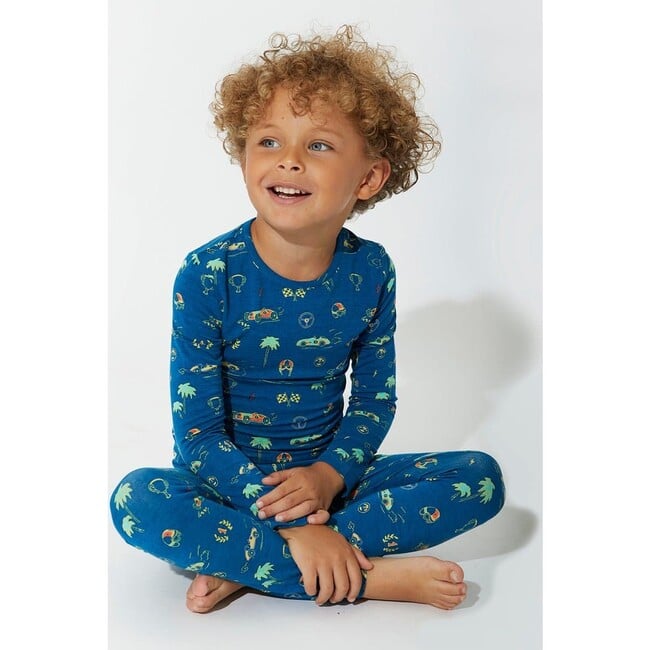 Monaco Blue Bamboo Kids Pajamas, Blue - Pajamas - 6