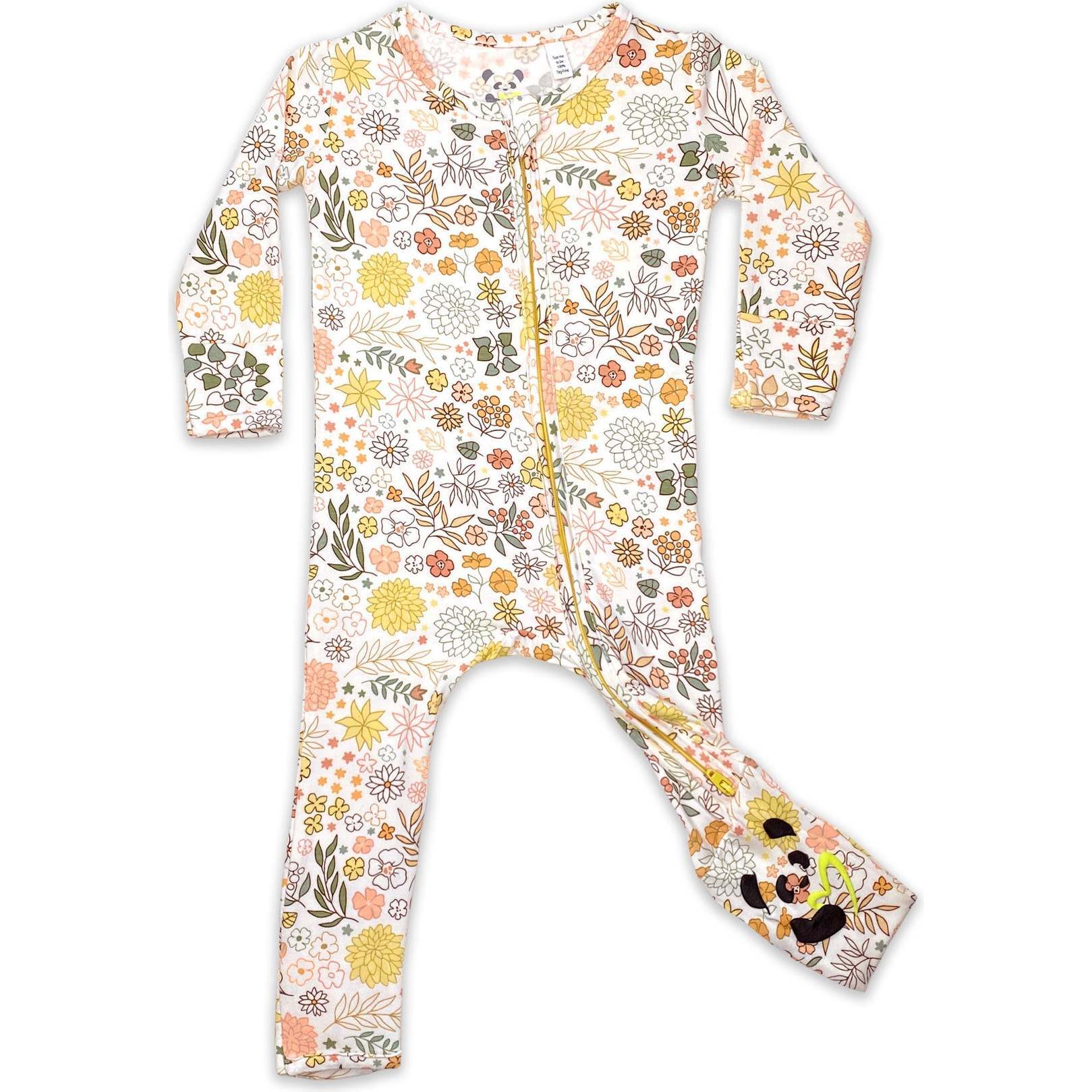 Fall Floral Bamboo Convertible Footie, Florals - Footie Pajamas - 1