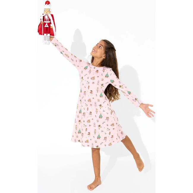 Nutcracker Pink Bamboo Girls' Long Sleeve Dress, Pink - Dresses - 4