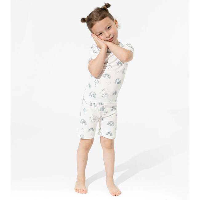 Grey Rainbows Bamboo Kids Pajama Short Set, White - Pajamas - 2